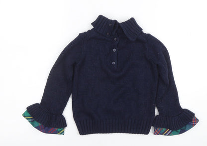 Girls UK Size 4 Years Janie and Jack Blue Henley Jumper