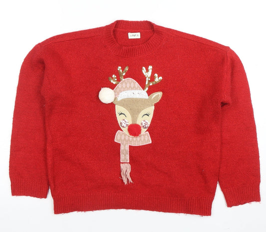 Girls UK Size 9-10 Years F&F Red Pullover Jumper
