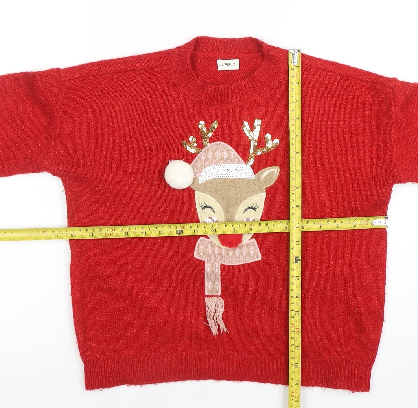 Girls UK Size 9-10 Years F&F Red Pullover Jumper