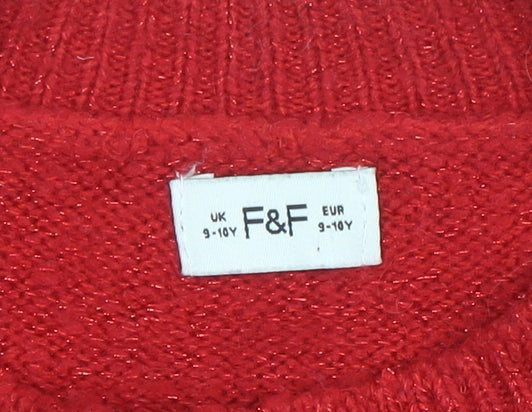 Girls UK Size 9-10 Years F&F Red Pullover Jumper