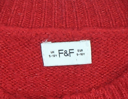 Girls UK Size 9-10 Years F&F Red Pullover Jumper