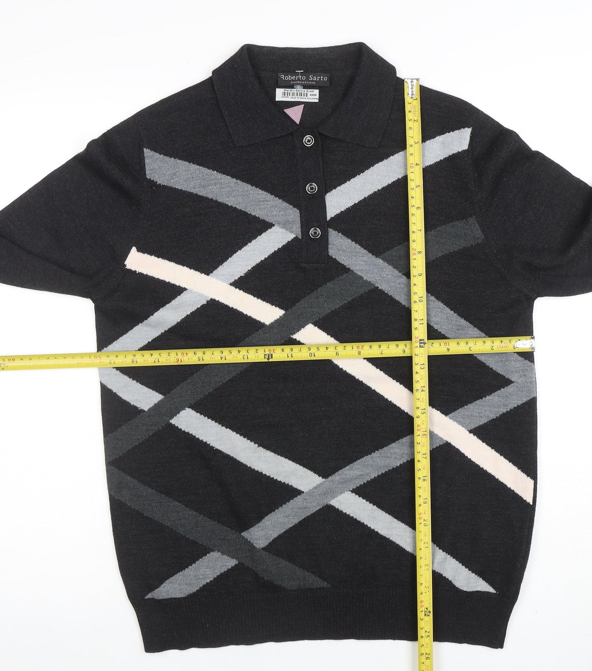 Mens UK Size M Roberto Sarto Black Henley Jumper