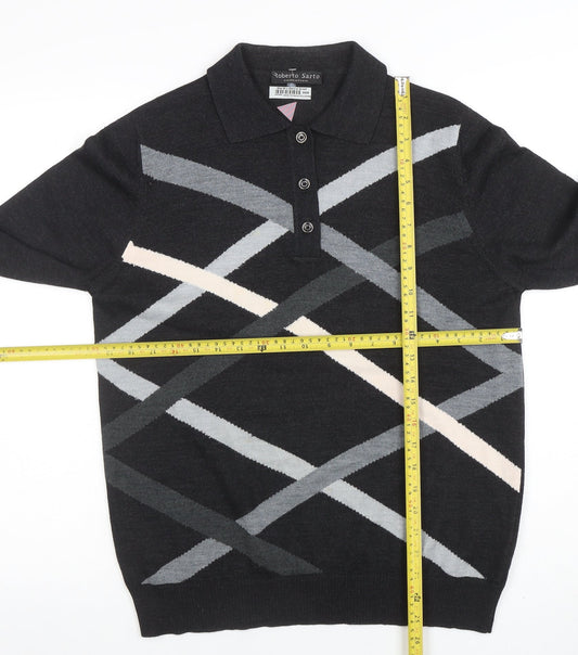 Mens UK Size M Roberto Sarto Black Henley Jumper
