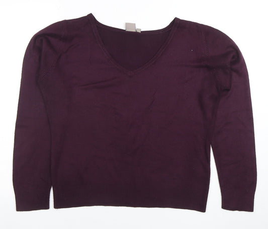 TU Women’s Purple V-Neck Acrylic Knit Jumper Size 14