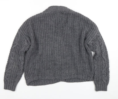 Collezione Gaia Women's Grey Chunky Knit V-Neck Button Cardigan S