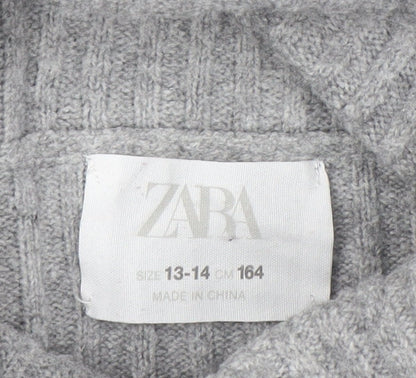 Zara Girls Grey Ribbed Knit Roll Neck Sweater Dress 13-14 Years