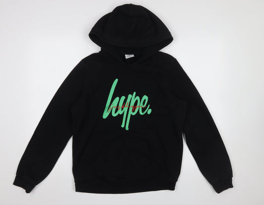 Hype Boys Black 14 Years Pullover Hoodie Graphic Print Cotton Blend