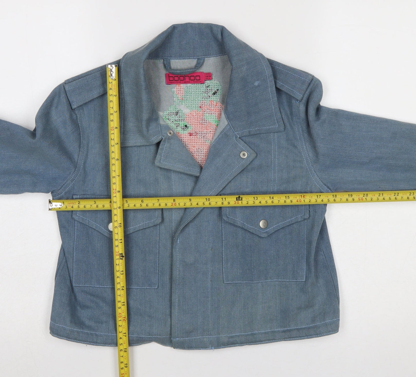 Womens UK Size 8 Boohoo Blue Biker Coat