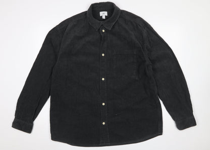 H&M Mens Black Corduroy Button-Up Shirt L Relaxed Fit Casual
