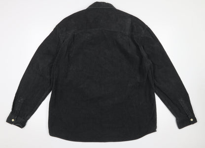 H&M Mens Black Corduroy Button-Up Shirt L Relaxed Fit Casual