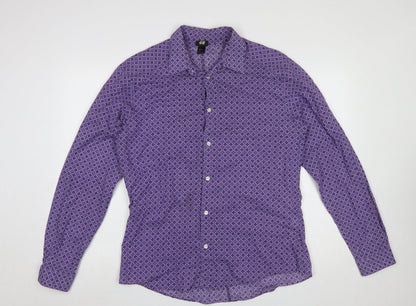 H&M Men’s Purple Geometric Long Sleeve Cotton Button-Up Shirt Size L