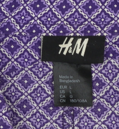 H&M Men’s Purple Geometric Long Sleeve Cotton Button-Up Shirt Size L