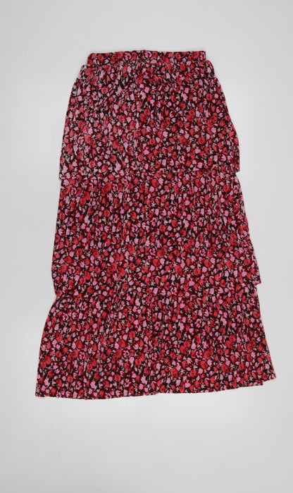 Next Women Red Floral Pleated Midi Skirt Size 6