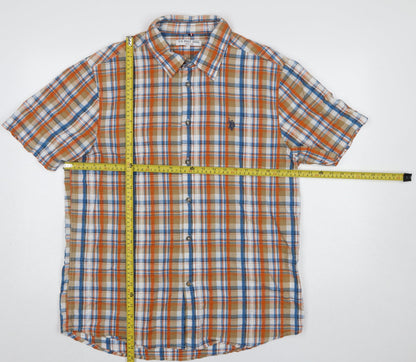 U.S. Polo Assn. Men's Brown Check Cotton Short Sleeve Button-Up Shirt XL