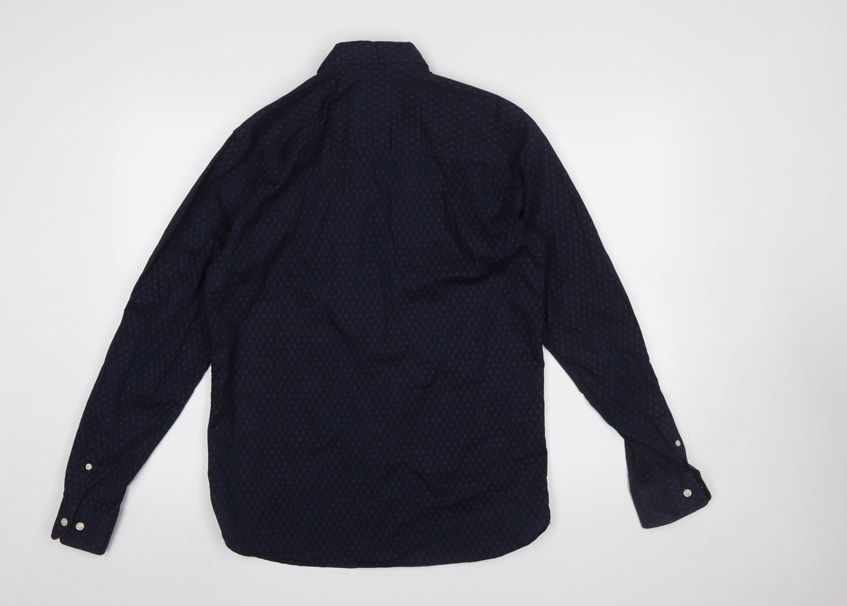 Jack & Jones Men's Blue Geometric Button-Down Cotton Shirt Medium