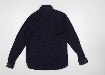 Jack & Jones Men's Blue Geometric Button-Down Cotton Shirt Medium