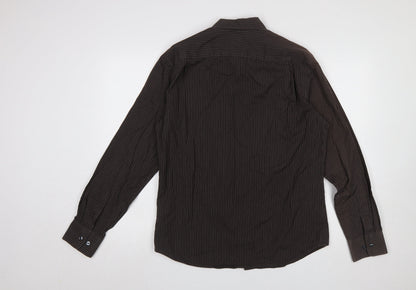 GAP Men's Brown Striped Cotton Long Sleeve Button-Up Shirt M