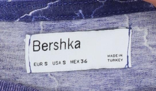 Womens UK Size 8 Bershka Blue Basic T-Shirt