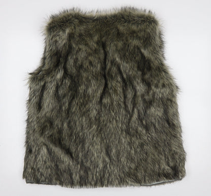 TJC Women’s Grey Faux Fur Waistcoat Lined Acrylic Fur Trim L Size
