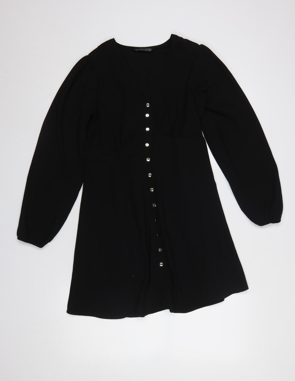 Dunnes Women's Black A-Line Button Front Dress Size 10