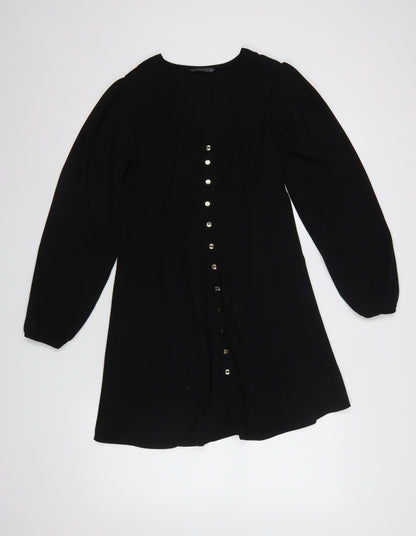 Dunnes Women's Black A-Line Button Front Dress Size 10