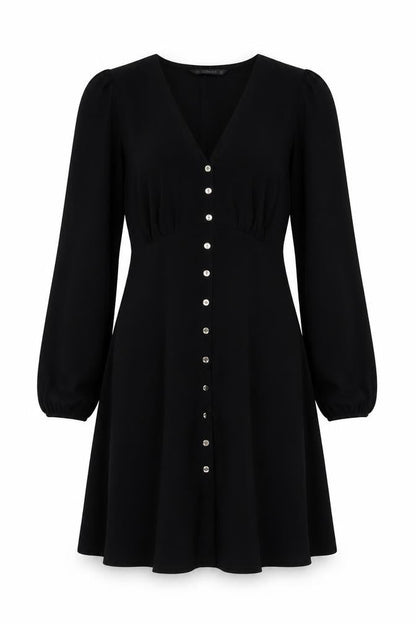 Dunnes Women's Black A-Line Button Front Dress Size 10