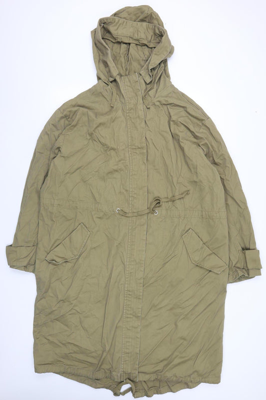 ASOS DESIGN Men's Green Cotton Parka Coat Size 48 Regular Fit Hooded
