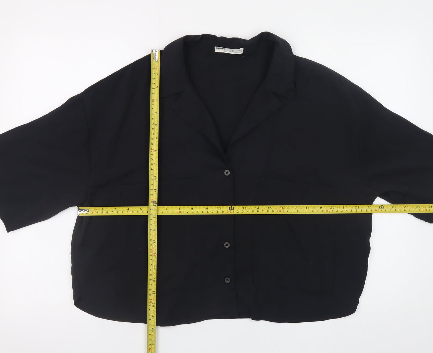 Womens UK Size 12 Pull & Bear Black Cropped Button-Up