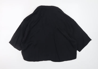 Womens UK Size 12 Pull & Bear Black Cropped Button-Up