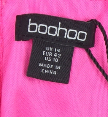 Womens UK Size 14 Boohoo Pink Cropped Blouse