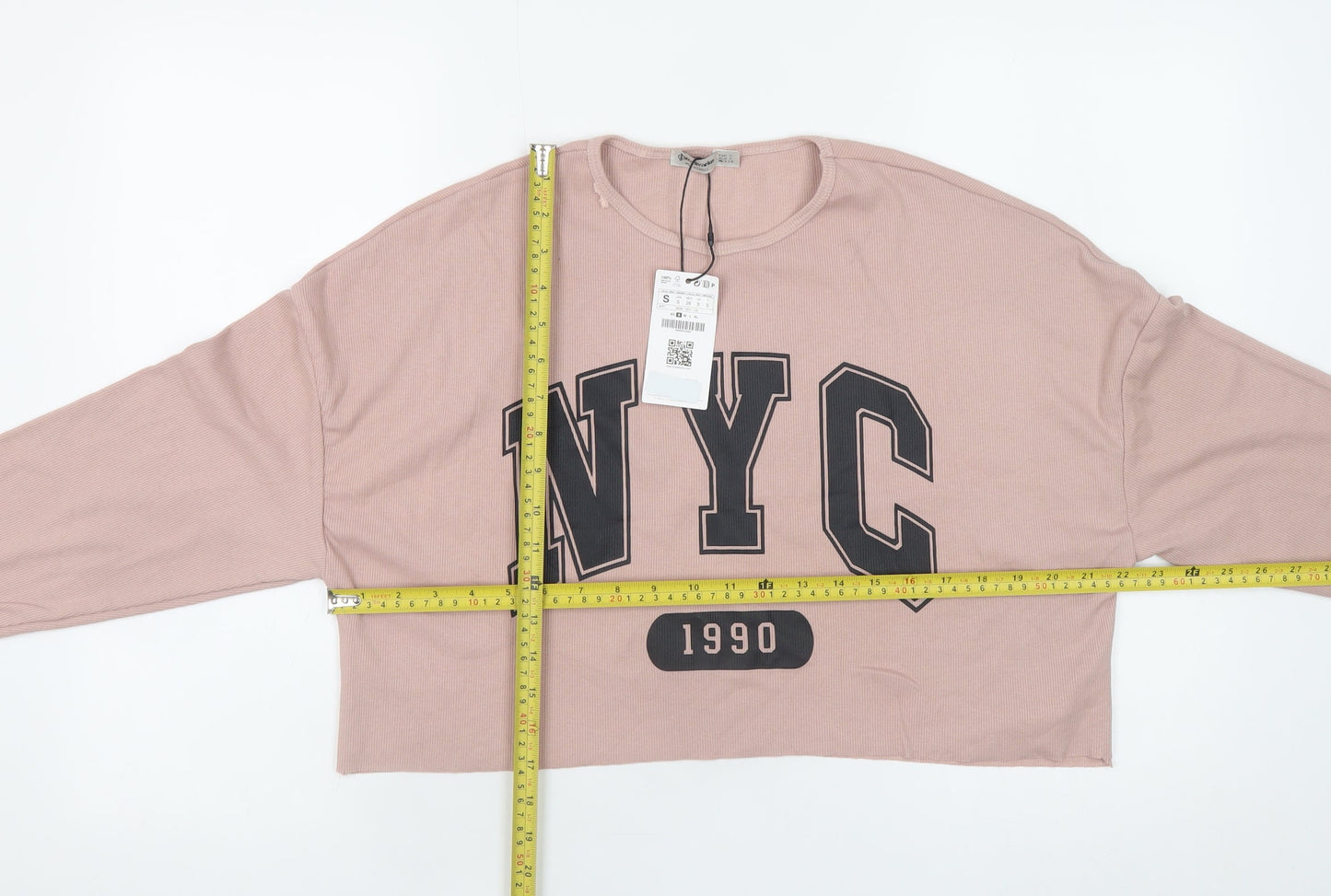 Stradivarius Womens Pink NYC 1990 Long Sleeve Pullover Jumper Size 8
