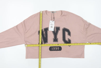 Stradivarius Womens Pink NYC 1990 Long Sleeve Pullover Jumper Size 8