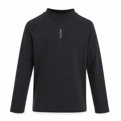 Front view of Kipsta girls’ black long sleeve mock neck activewear top 10-11 years