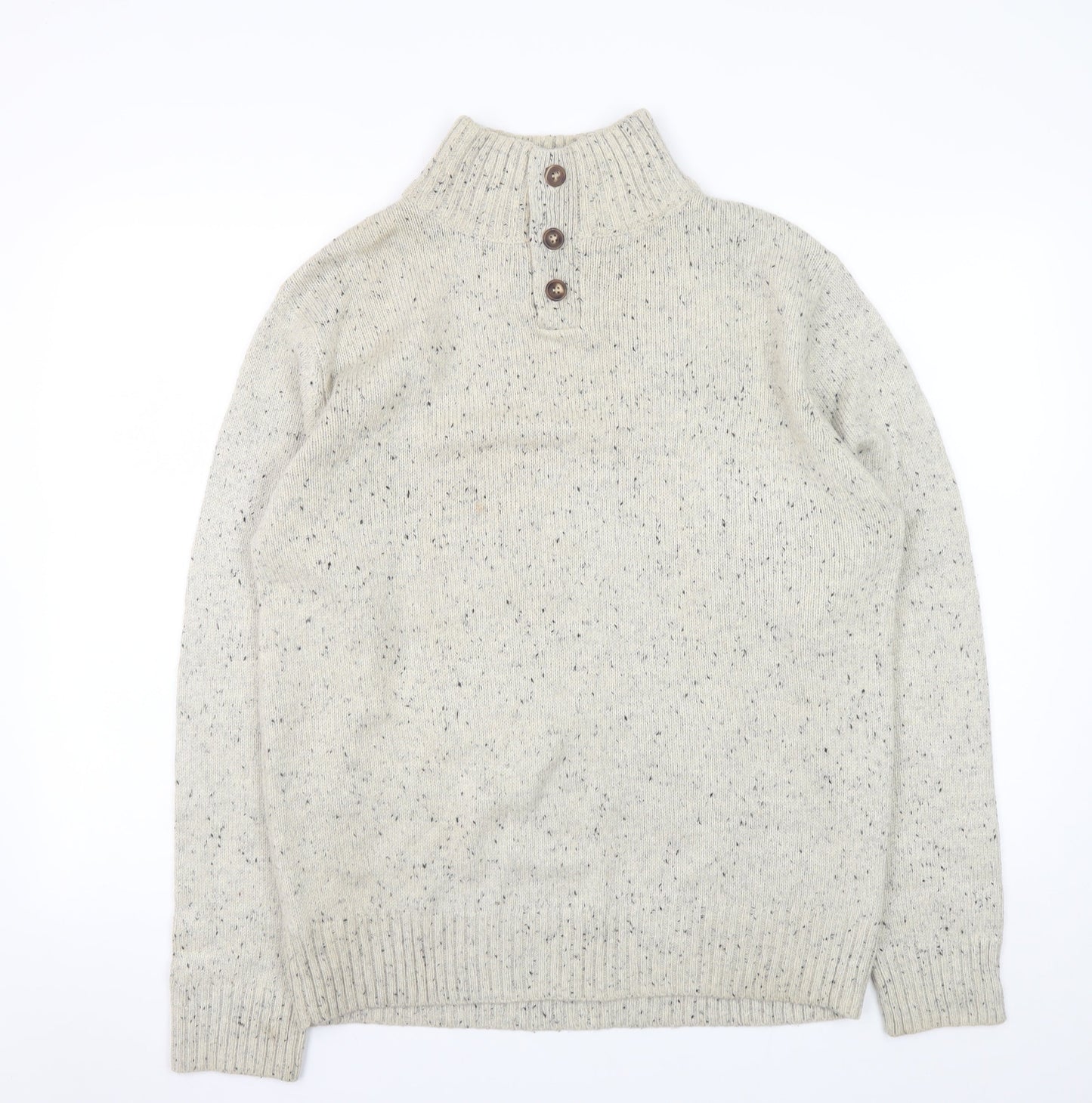 Mens UK Size L Cedar Wood State Beige Henley Jumper