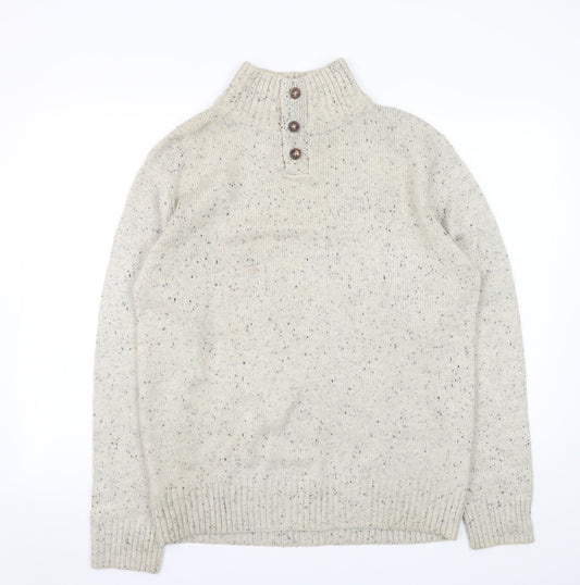 Mens UK Size L Cedar Wood State Beige Henley Jumper
