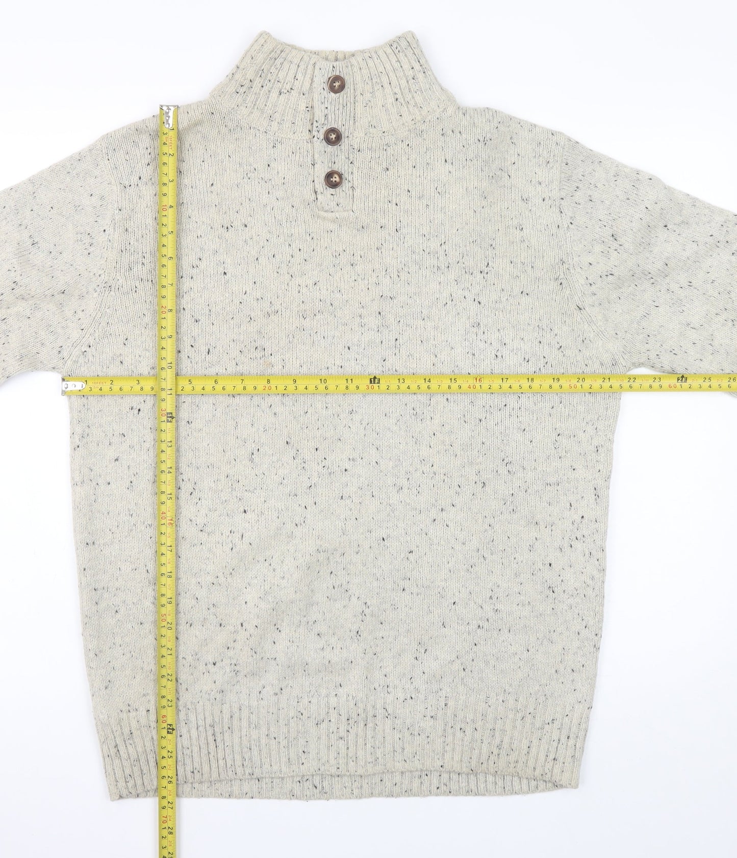 Mens UK Size L Cedar Wood State Beige Henley Jumper