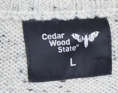 Mens UK Size L Cedar Wood State Beige Henley Jumper