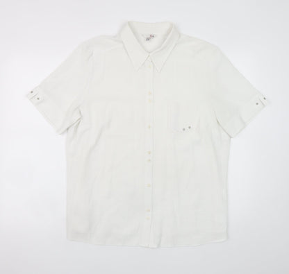 FER Men's White Short Sleeve Regular Fit Button-Up Shirt Size 52