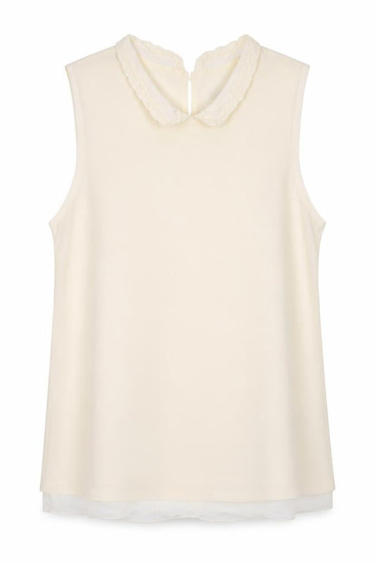 Savida Women’s Ivory Sleeveless Lace Collar Chiffon Blouse UK 12