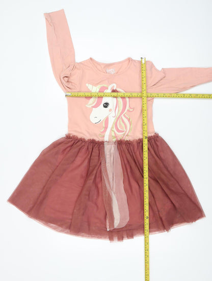 C&A Girls Pink Unicorn Tutu Dress Long Sleeve Size 9 Years