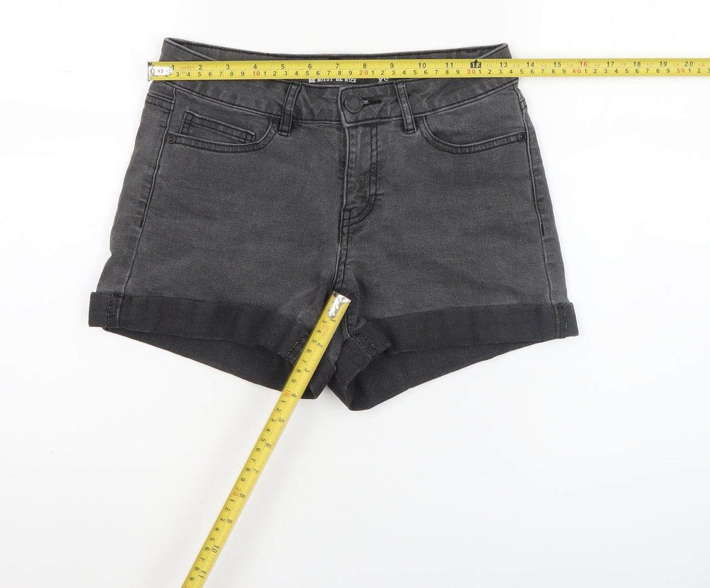 Noisy May Womens Grey Denim High Rise Hot Pants Shorts XS