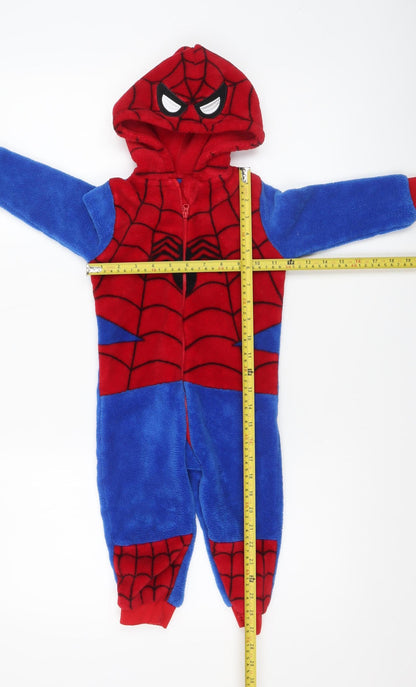 Marvel Spider-Man Red Blue Fleece Hooded One Piece Unisex Baby 18-24 Months