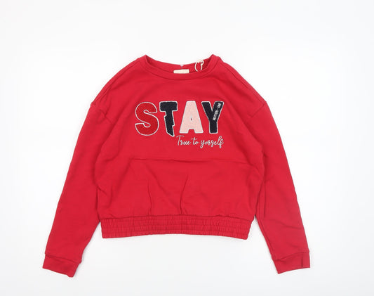 OVS Girls Red Pullover Sweatshirt 12-13 Years Crew Neck Sequin Graphic Print