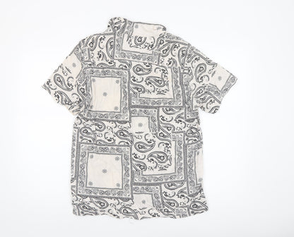 New Look Men White Paisley Short Sleeve Button-Up Viscose Shirt Size M