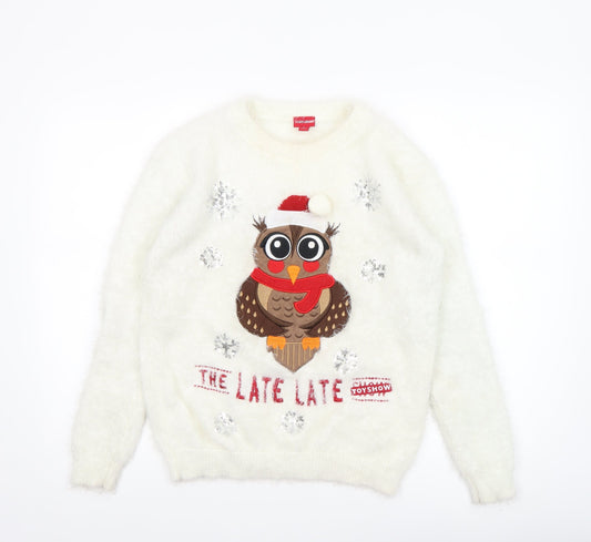 The Late Late Toy Show Women’s White Christmas Owl Jumper Size S