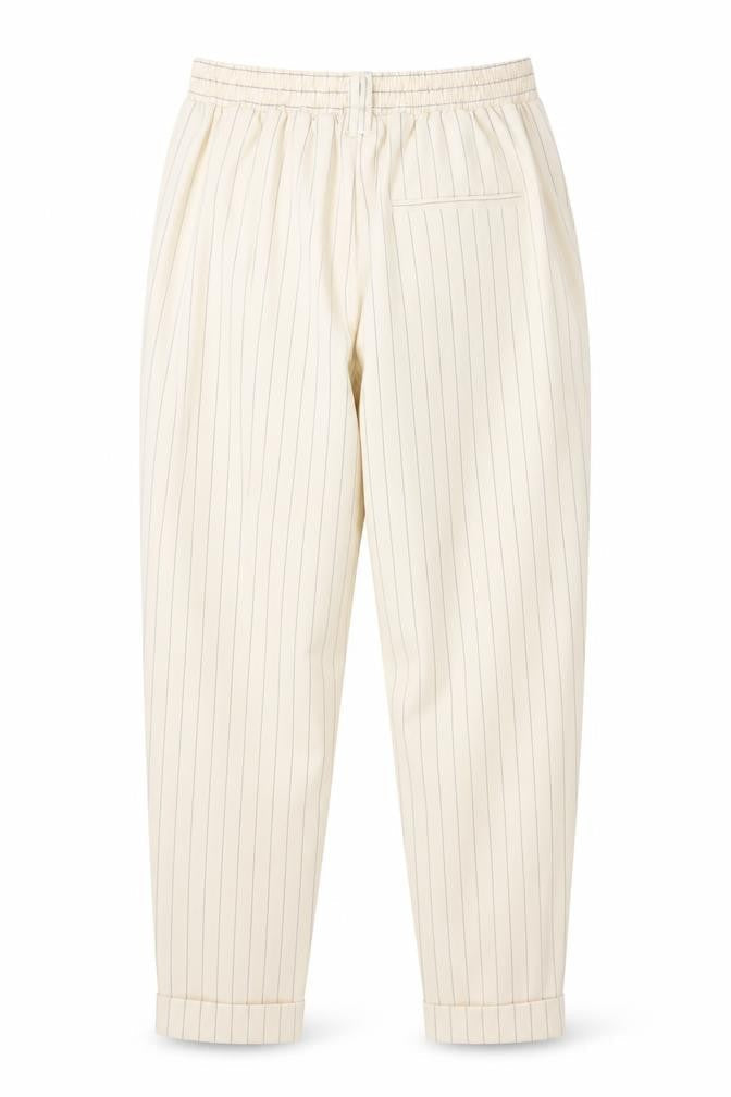 Bershka Women Beige Striped Chino Trousers Size 8 Tapered Fit