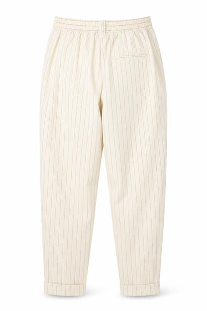 Bershka Women Beige Striped Chino Trousers Size 8 Tapered Fit