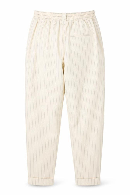 Bershka Women Beige Striped Chino Trousers Size 8 Tapered Fit