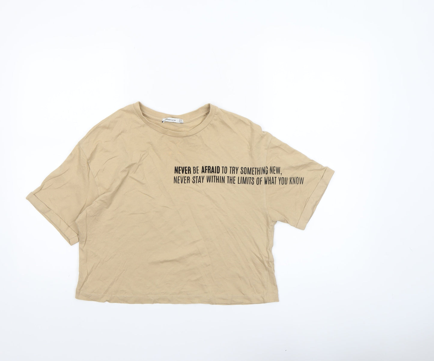 Womens UK Size 6 Stradivarius Beige Cropped T-Shirt
