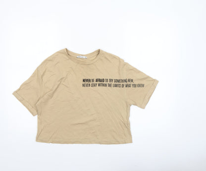 Womens UK Size 6 Stradivarius Beige Cropped T-Shirt
